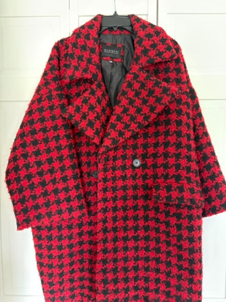 Eloquii Red/Black Houndstooth Coat